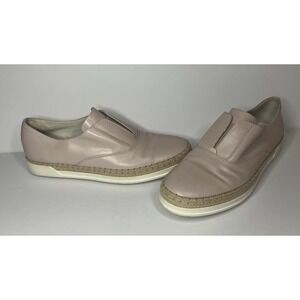 Tod's Gomma Rafia Francesina Slip On Leather Loafer Shoes Light Pink 38 US 8